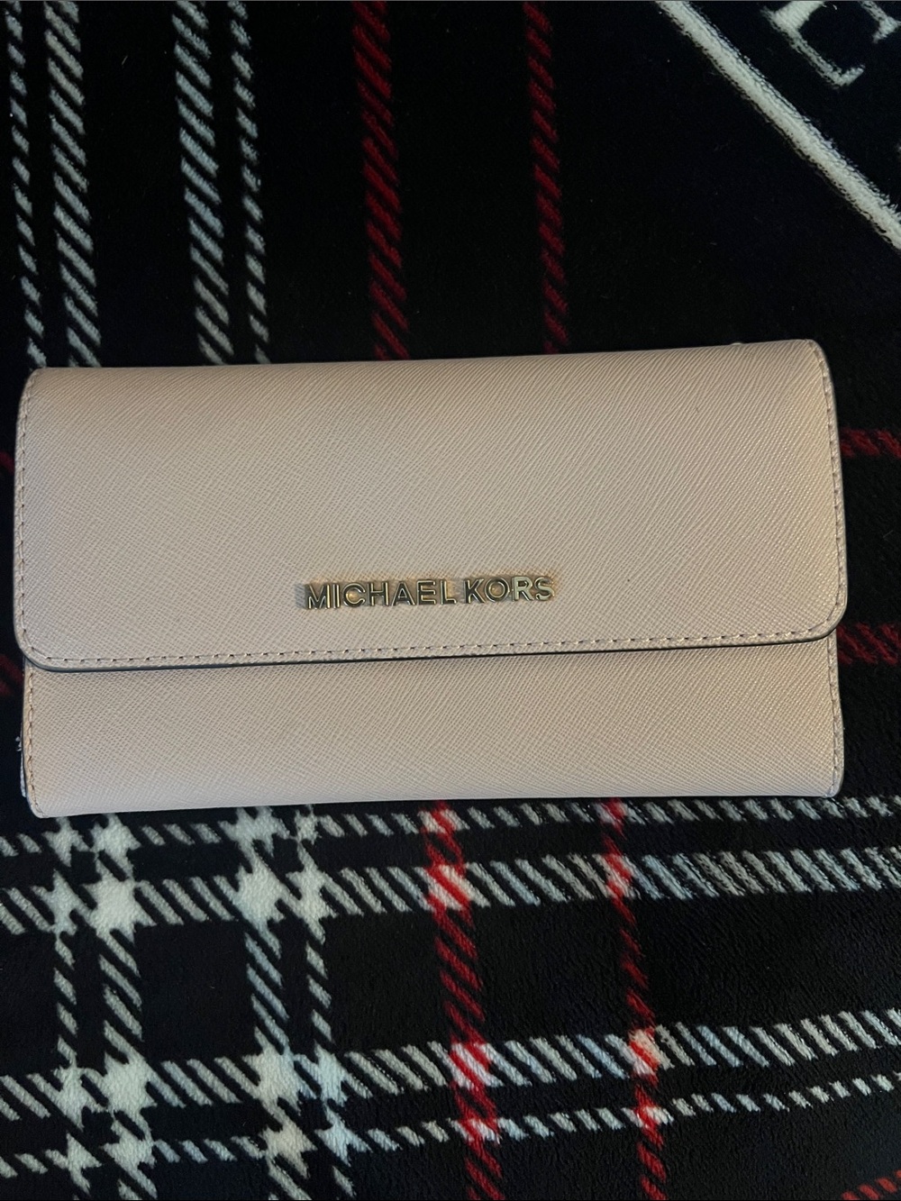 Michael Kors Light Pink Saffiano Continental Wallet with Gold Logo